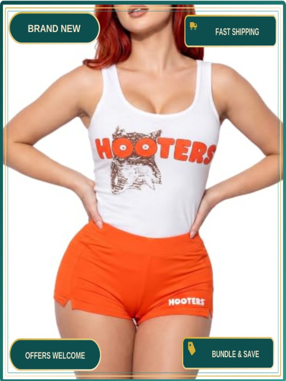 Hooters Waitress Costume 2-Piece Tank Top & Shorts Set Officially Licensed